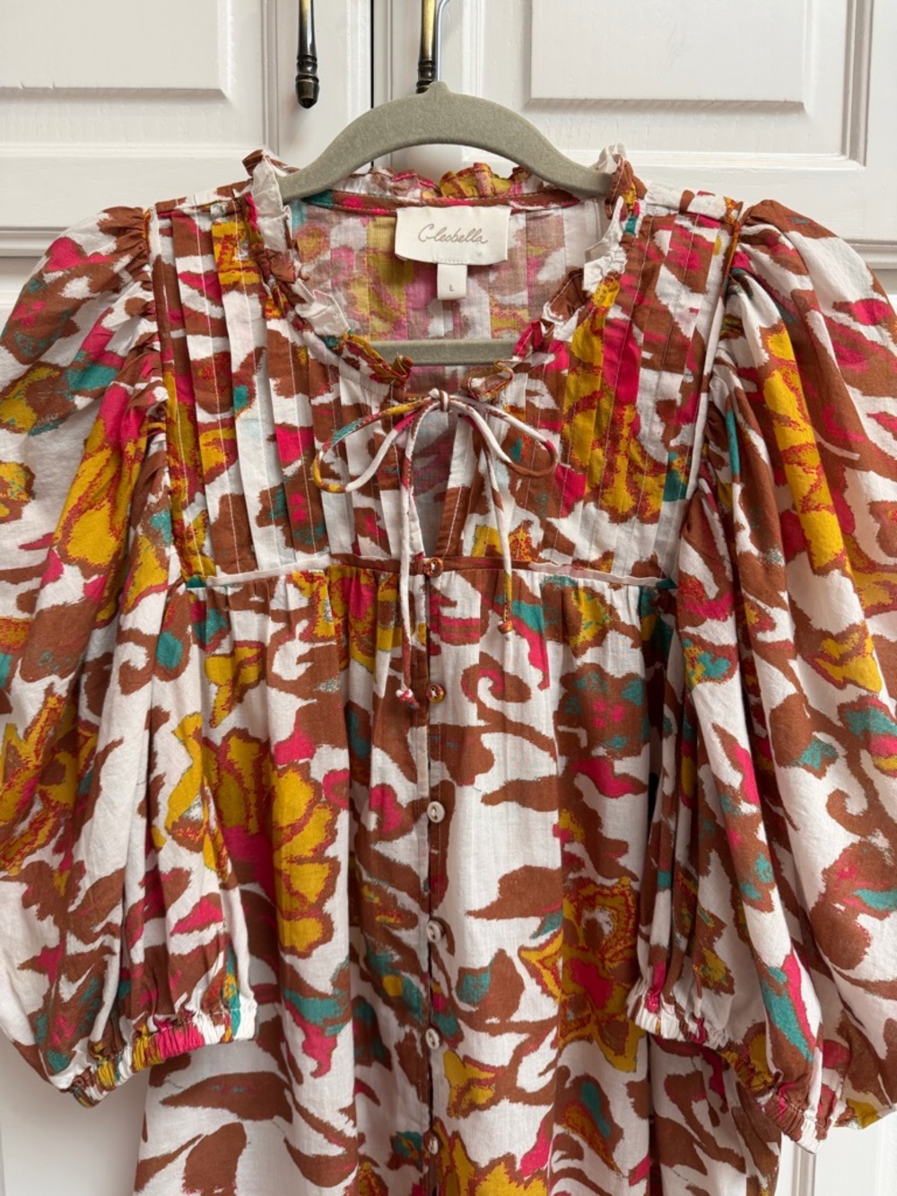 Cleobella Zola Puff Sleeve Organic Cotton Floral Boho Blouse Size Large - Picture 6 of 15